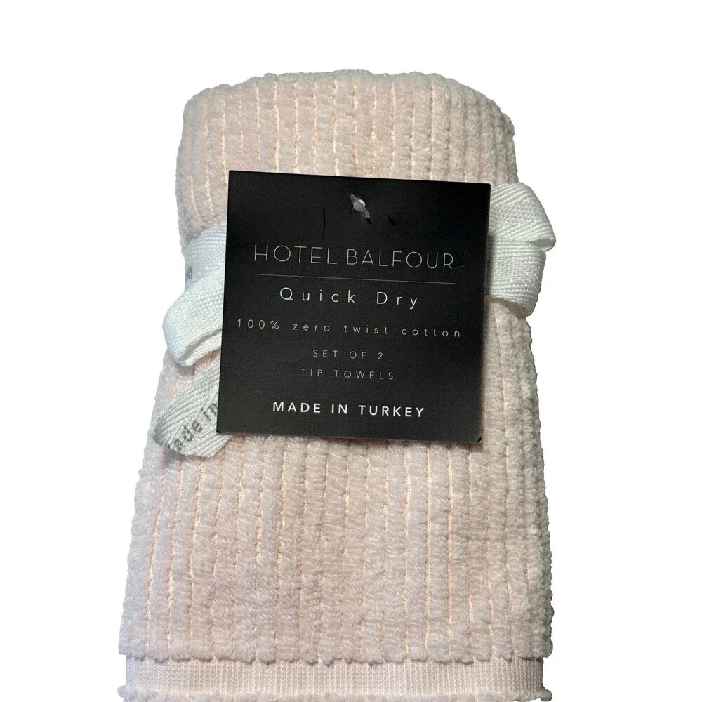Hotel Balfour Fingertip Towels Baby Pink Cotton Ribbed Made in Turkey Set Of 2
